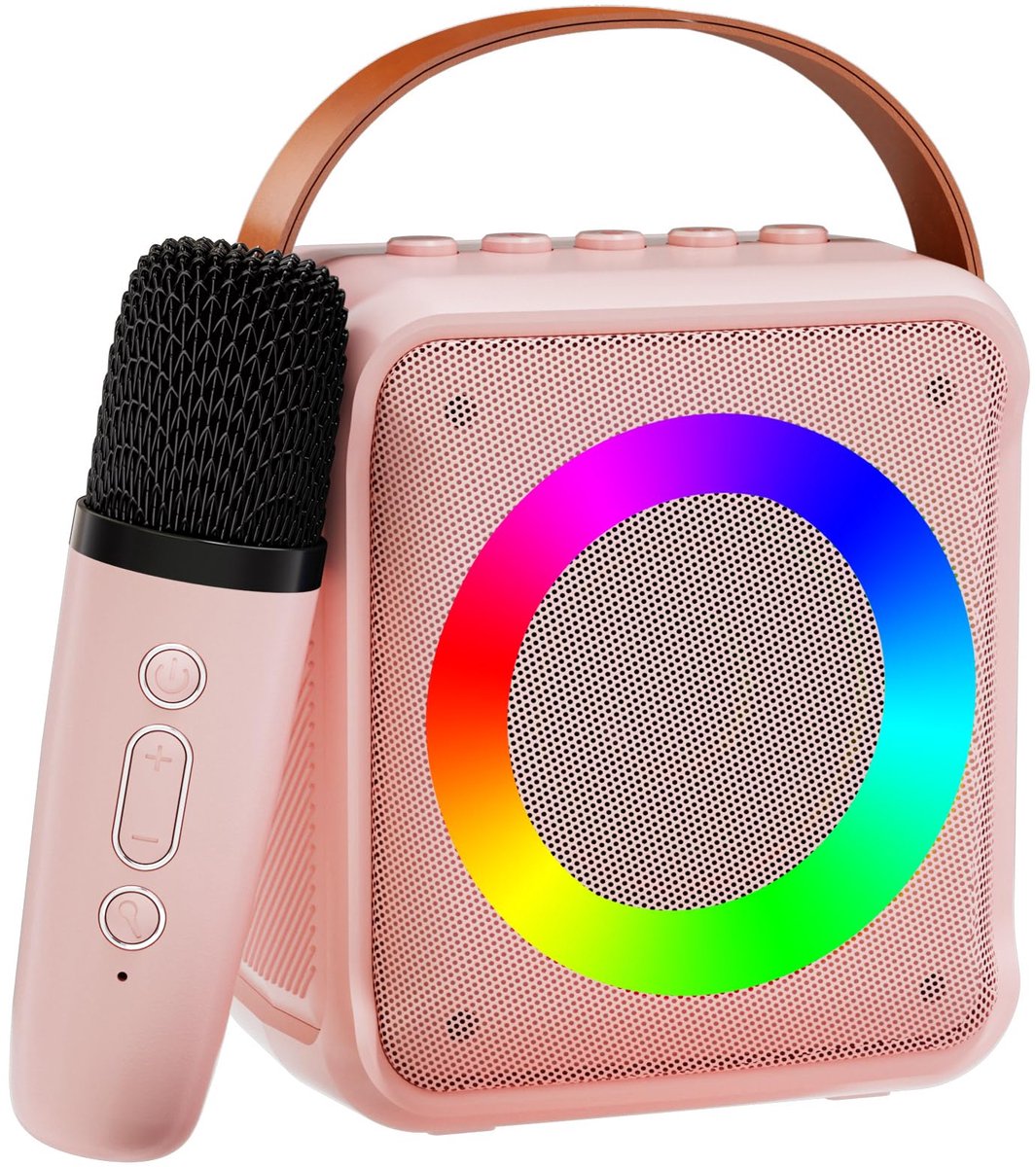 Mini Karaoke Machine, Draagbare Bluetooth Speaker met 1 Draadloze Microfoon, Microfoon Speaker Set met LED-verlichting voor Thuisfeesten, Verjaardagscadeaus voor Meisjes en Jongens (roze)