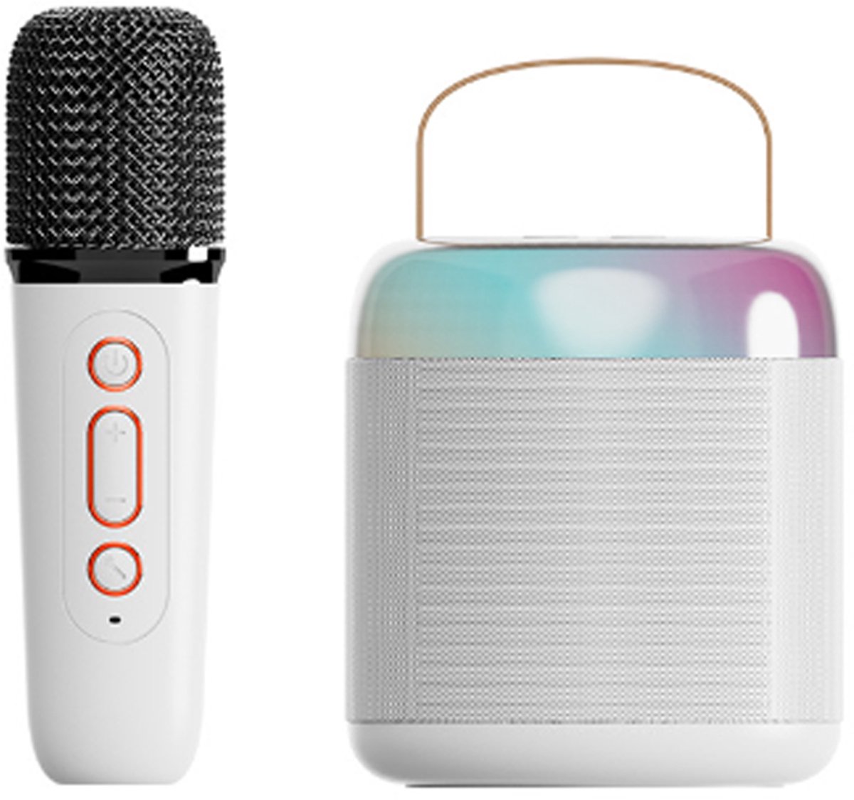 Mini karaokemachine voor kinderen, draagbare Bluetooth 5.3-luidspreker met ledverlichting, met 1 draadloze microfoon, karaoke, verjaardag, kerst, cadeau voor meisjes, jongens, Wit