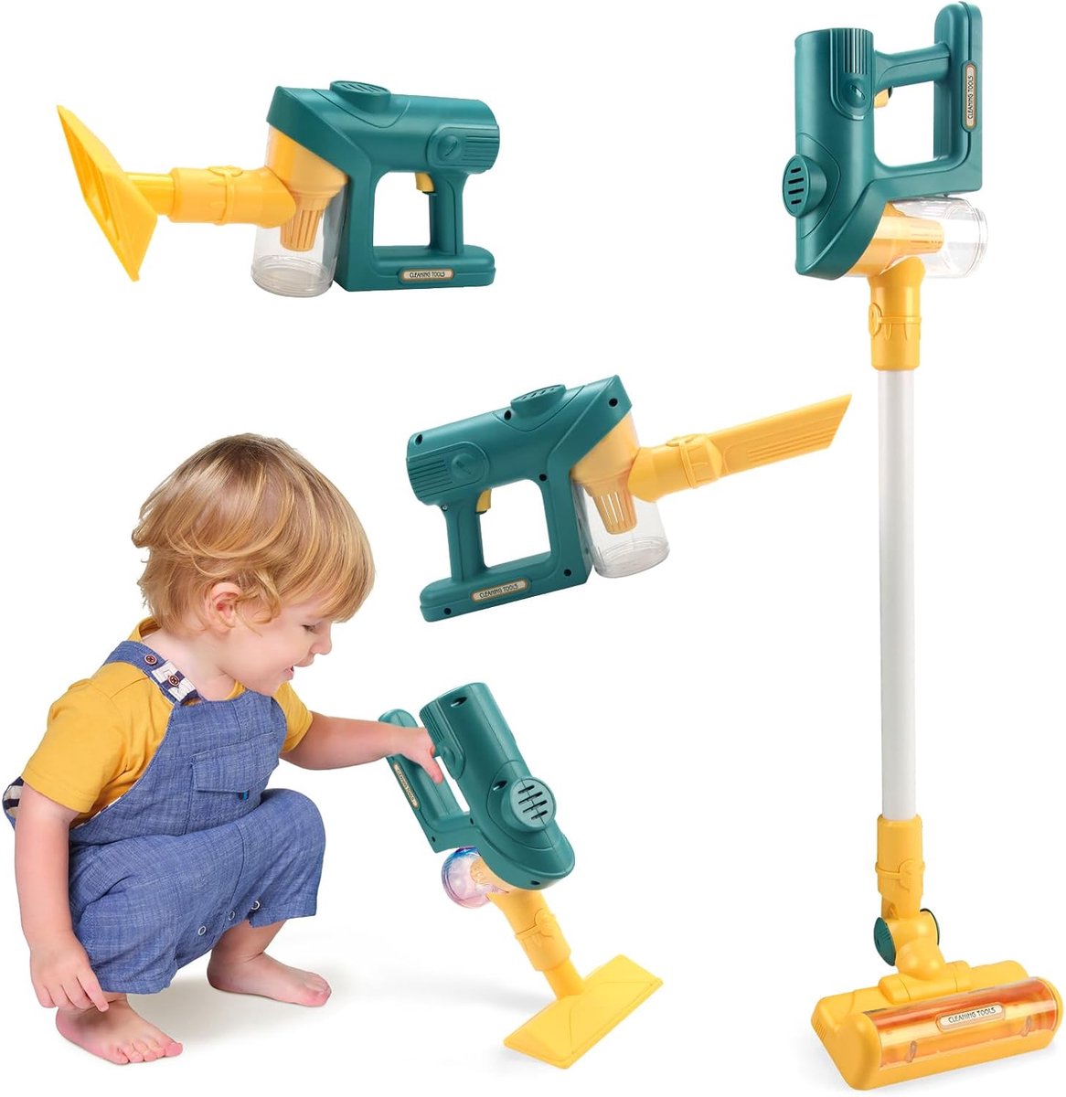 Speelgoedstofzuigerset - Schoonmaakgereedschap voor kinderen van 3, 4, 5 en 6 jaar Speelgoed - Stofzuiger - Kinderstofzuiger met echte zuigfunctie - Groen
