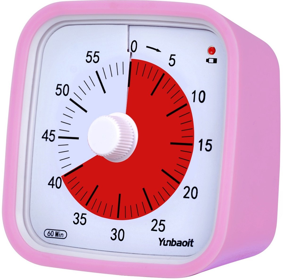 Verbeterde roze visuele timer met beschermhoes - Stille 60 minuten countdown-timer voor kinderen en volwassenen met herinnering bij laag batterijniveau