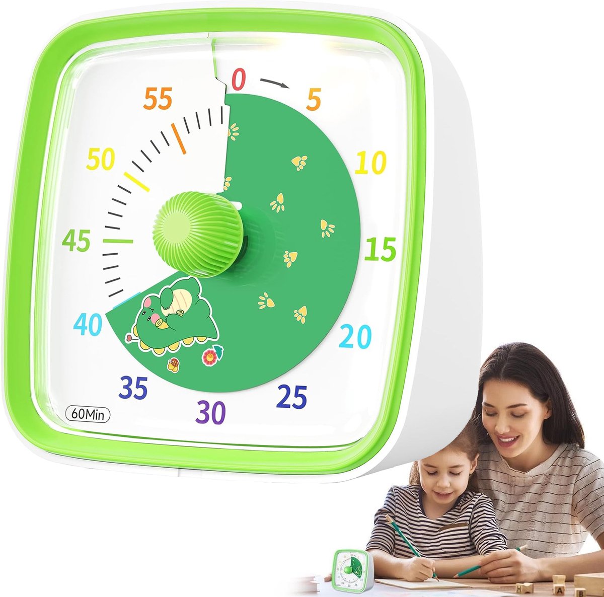 Visuele Timer met Nachtlampje – Groen – 60 Min Regenboog Afteltimer – Stil Keuken- & Studie Timer voor Kinderen en Volwassenen