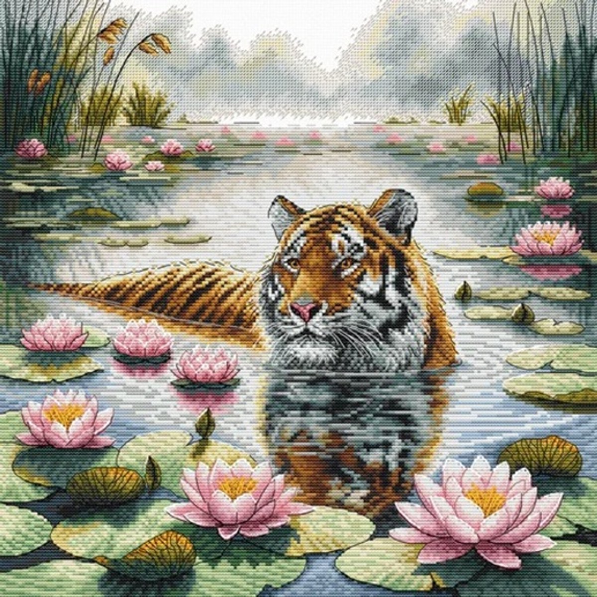 Borduurpakket AVA Stitch - Tiger Among Water Lilies - Tijger tussen Waterlelies - 121