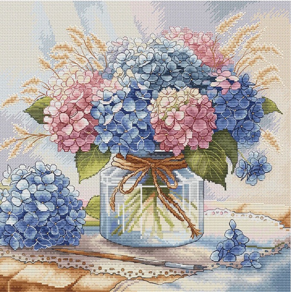 Borduurpakket AVA stitch - Hydrangeas in Watercolor - Hortensia in Watercolor - 052 - Telpatroon