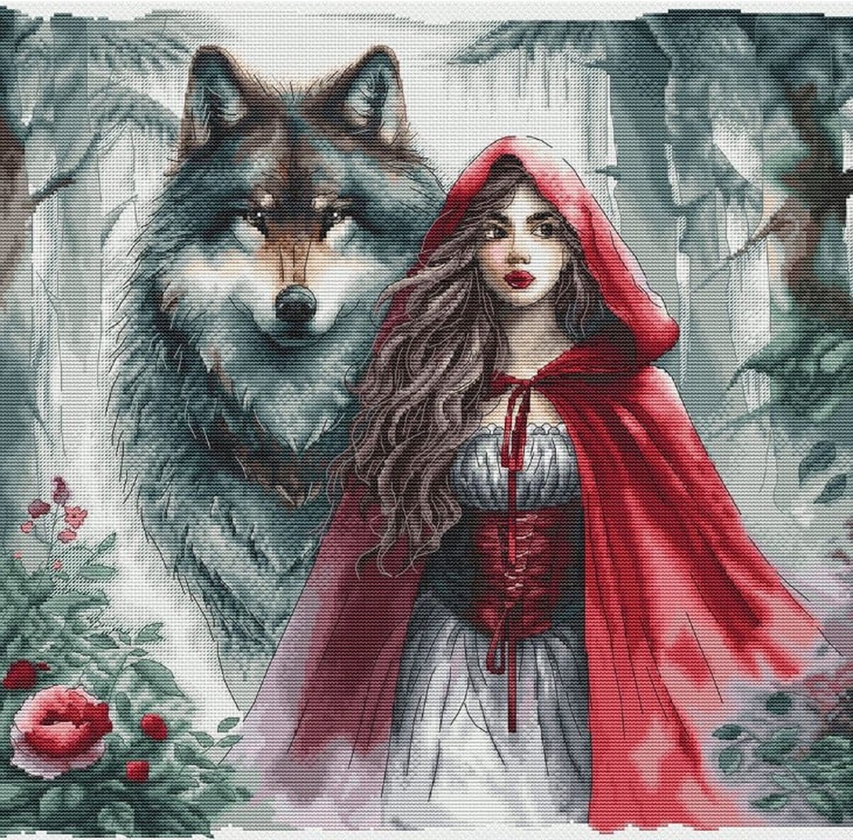 Borduurpakket AVA stitch - The Young Girl and the Guardian Wolf - Roodkapje - P083 - Telpatroon
