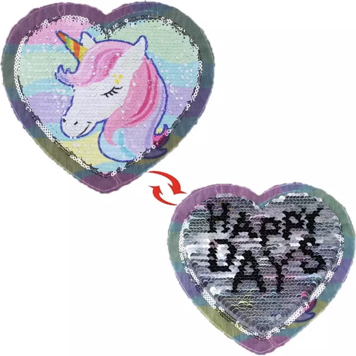 Stofapplicatie Unicorn - Pailetten Applicatie - Tweezijdige Applicatie - 17 x 15 CM