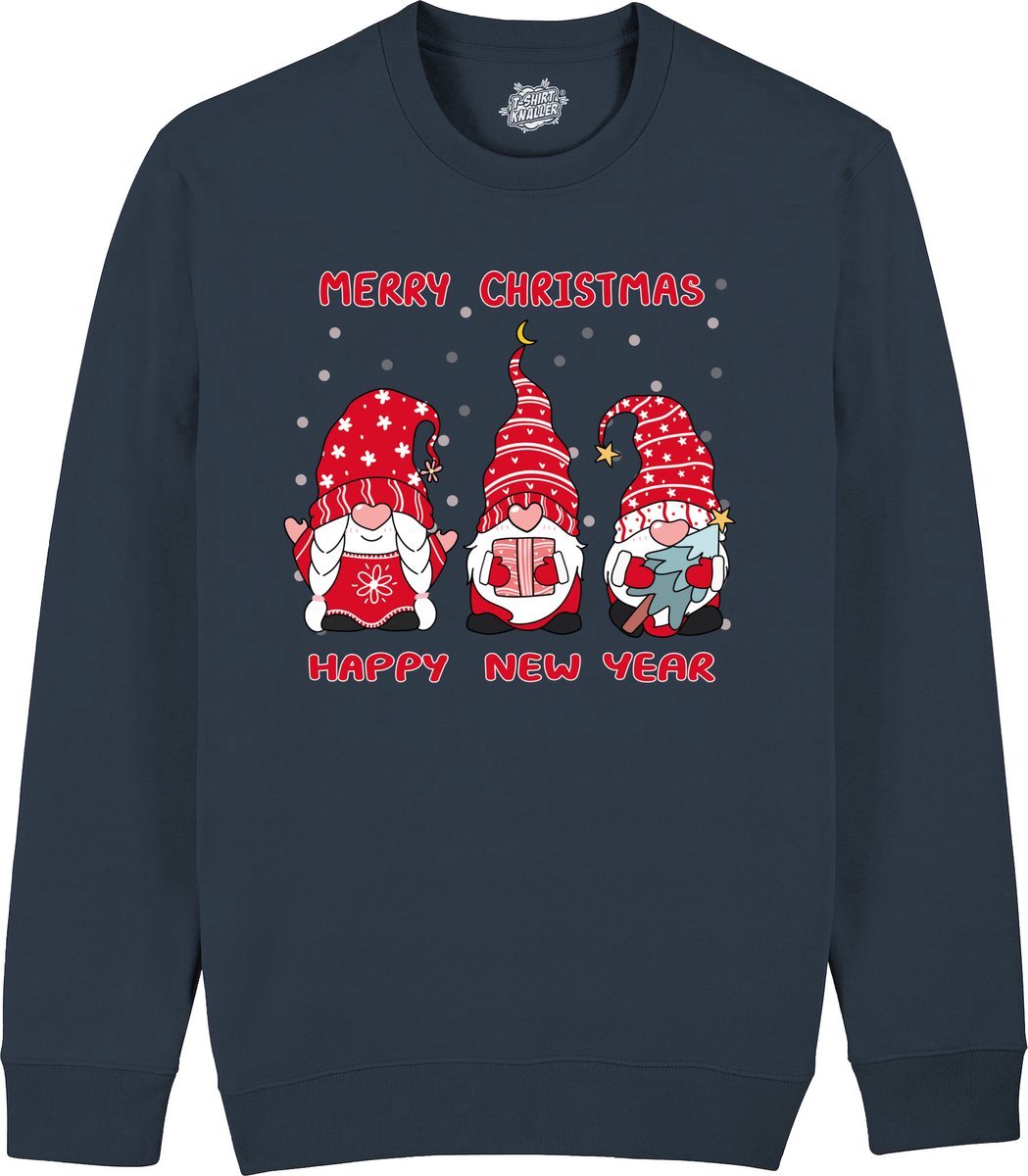 Christmas Gnomies Rood - Foute kersttrui kerstcadeau - Dames / Heren / Unisex Kerst Kleding - Grappige Feestdagen Outfit - Sweater - Donker Blauw - Maat L