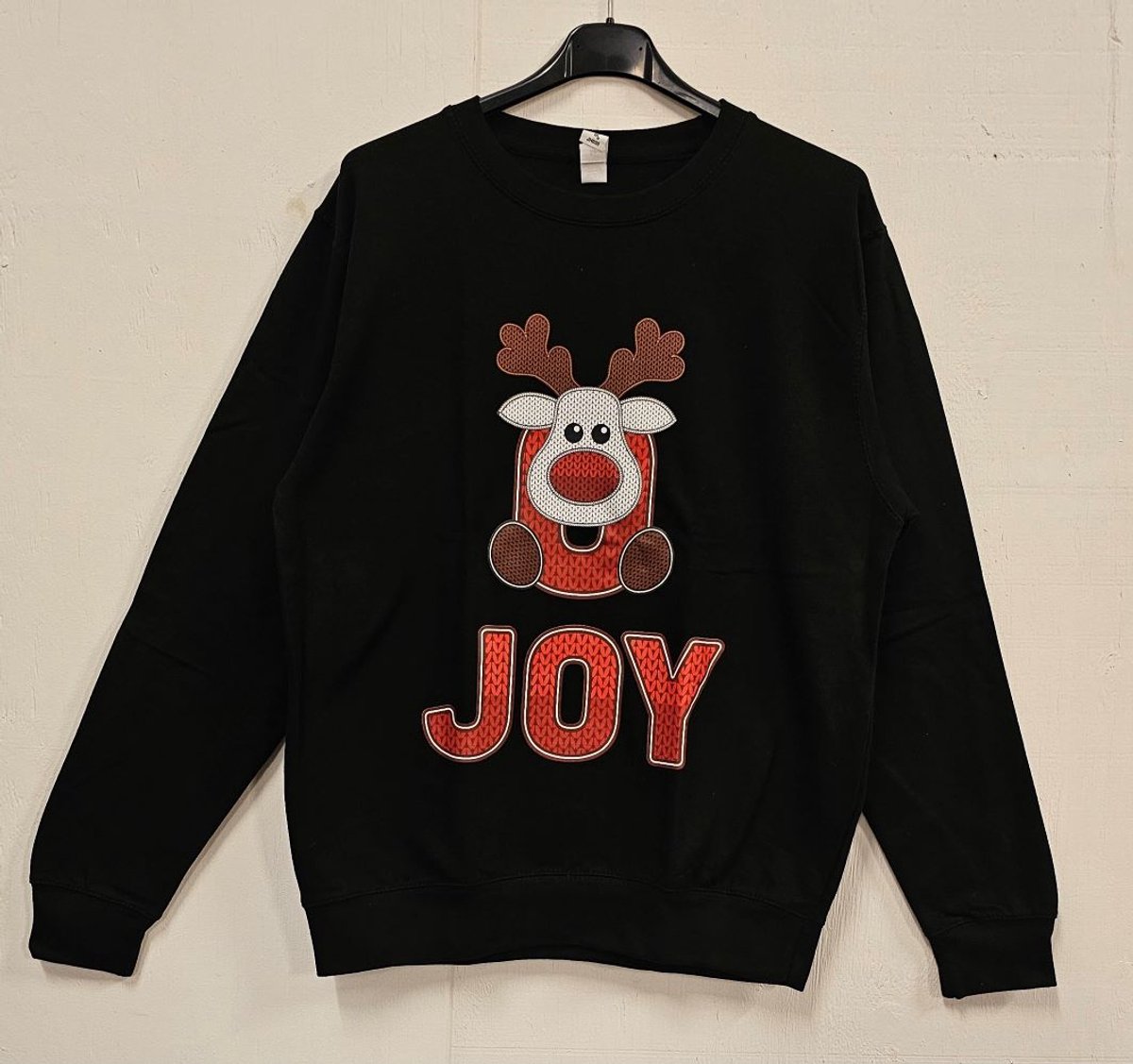 Foute Kersttrui Dames & Heren - O Joy Kerstsweater met Rendier - Grappige Kerst Kleding - Humor Cadeau - Kerstfeest - Unisex sweater - Zwart - Maat 4XL