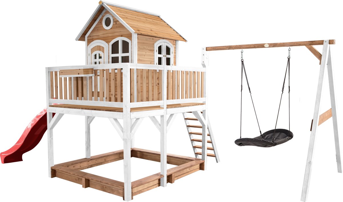   Classic Liam Speelhuis met Roxy Nestschommel Bruin/wit - Rode Glijbaan