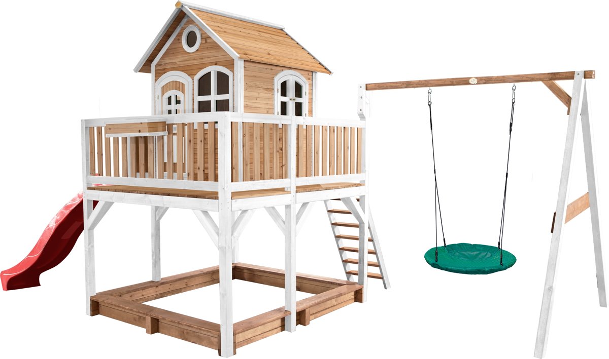   Classic Liam Speelhuis met Summer Nestschommel Bruin/wit - Rode Glijbaan