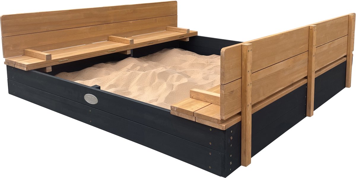 AXI Ella XXL Zandbak 150 x 150 x 20 cm in Antraciet/bruin - Met Zitbankjes en Deksel – FSC hout – Extra grote zandbak voor kinderen