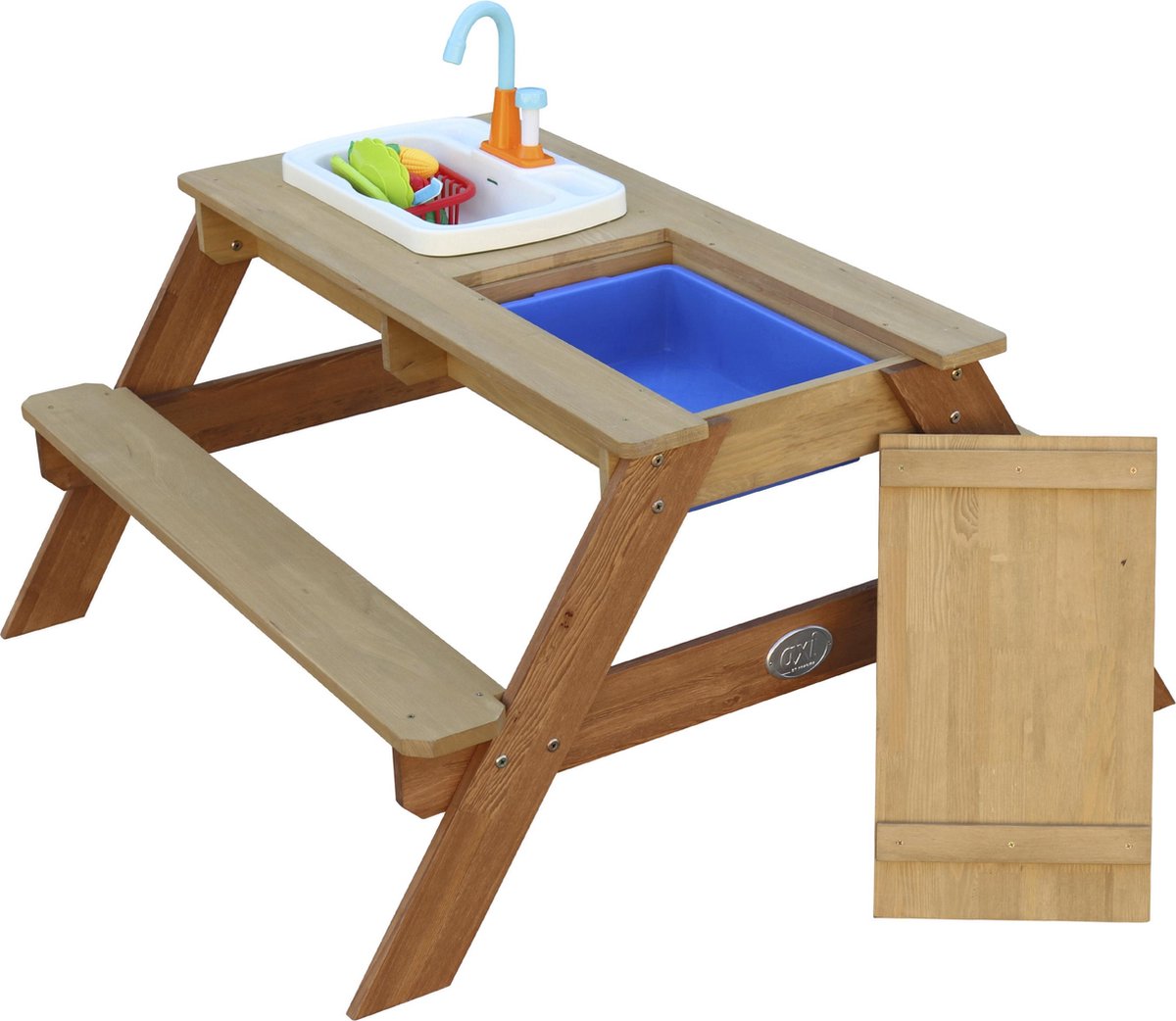 AXI Emily Zand & Water Picknicktafel met Speelkeuken wastafel Bruin - Incl. 17-delige accessoire-set