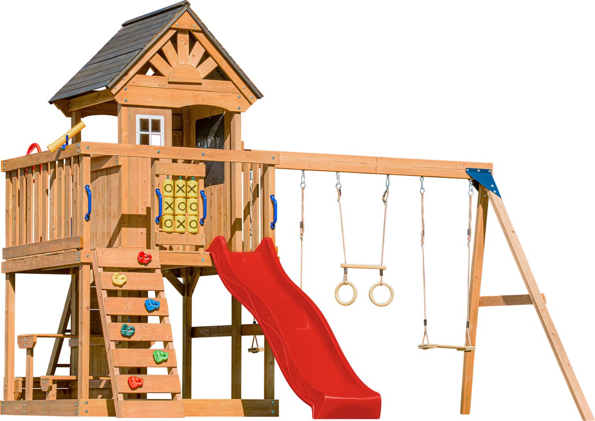 AXI Jack Speeltoestel met Dubbele Schommel en Trapeze Bruin – Rode glijbaan