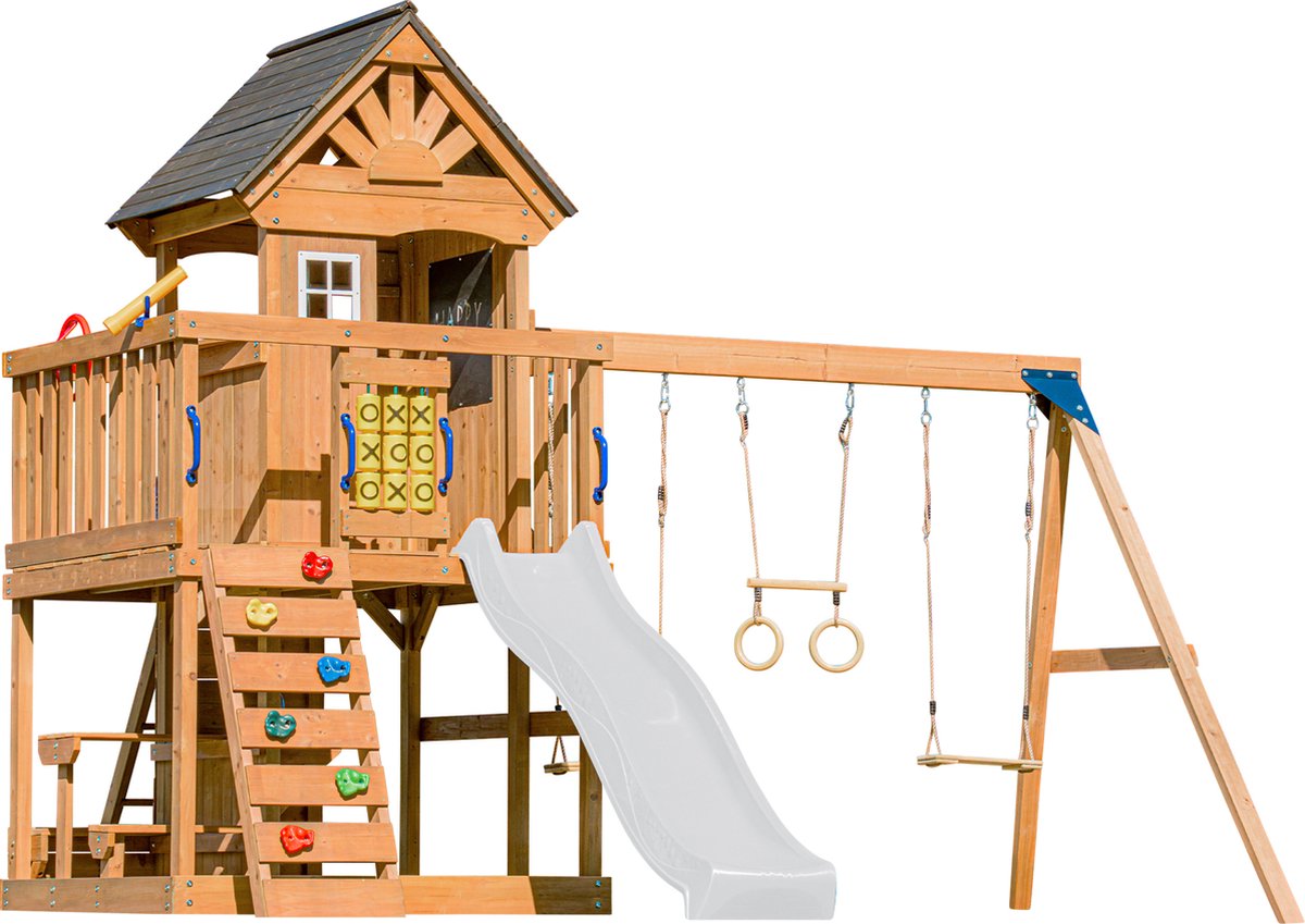 AXI Jack Speeltoestel met Dubbele Schommel en Trapeze Bruin – Witte glijbaan