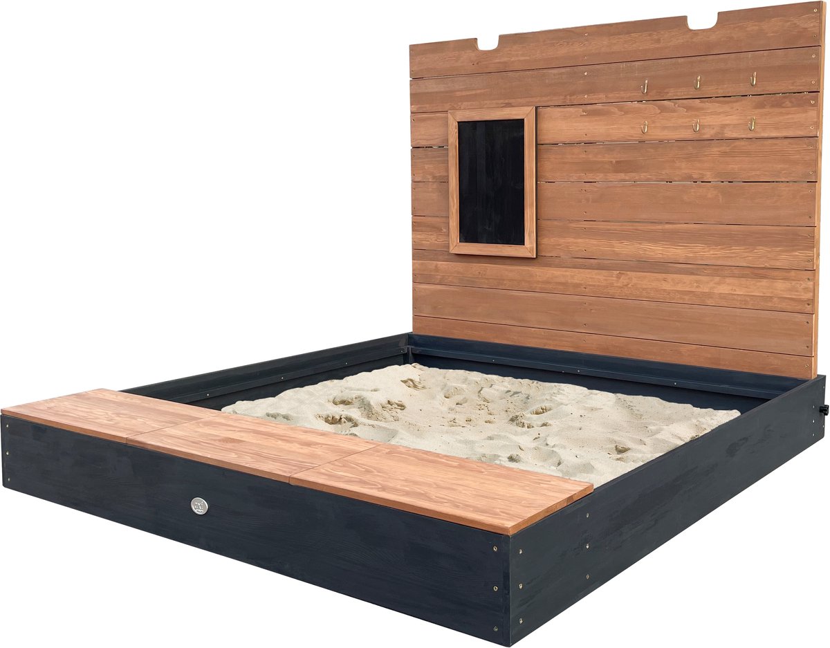 AXI Mandy zandbak XXL met opbergruimte en deksel Antraciet/bruin – Met bankje en krijtbord - Inclusief gronddoek - 10 jaar garantie!