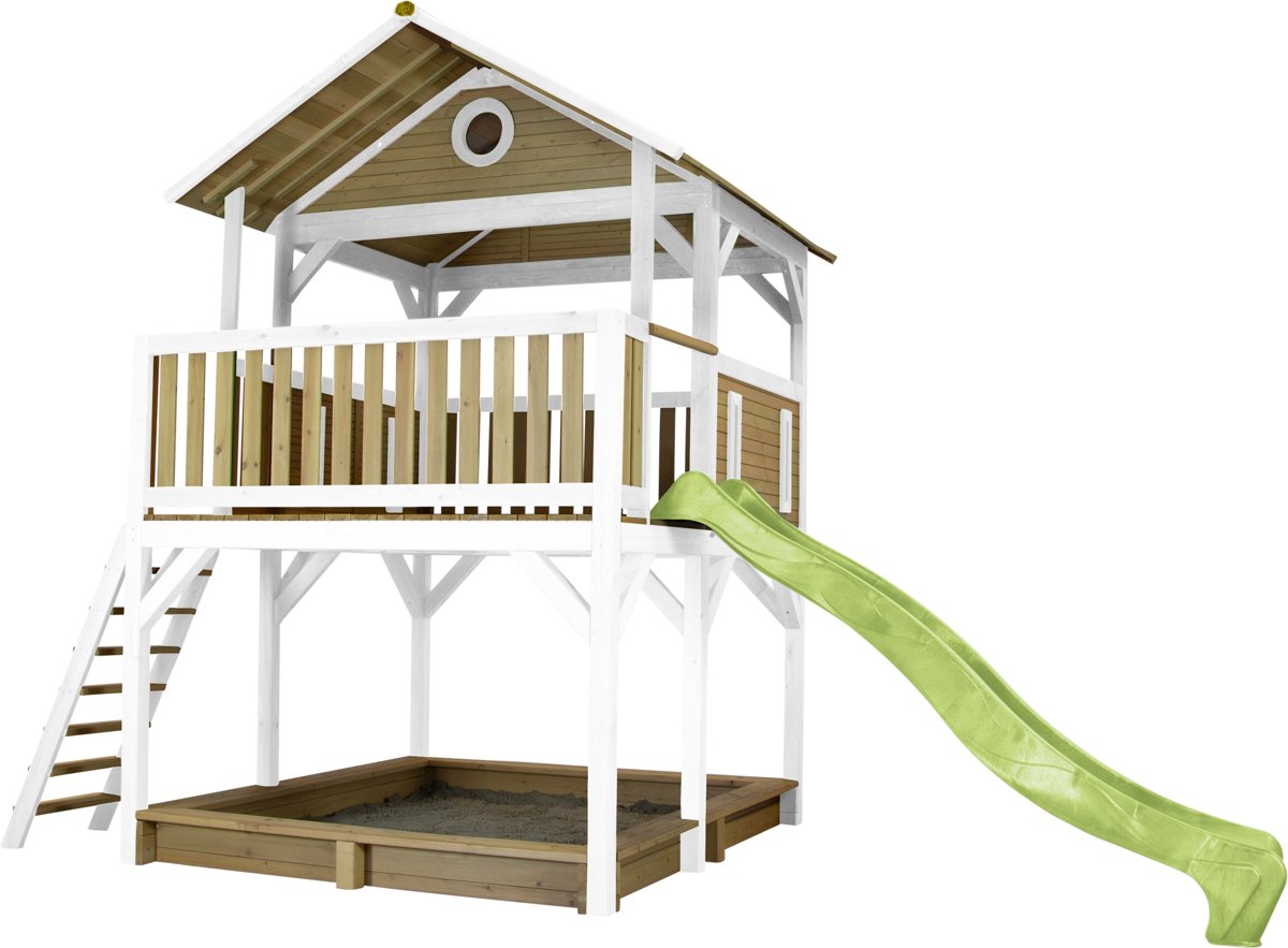 AXI Safari Simba Speeltoren Bruin/wit - Limoen groene Glijbaan