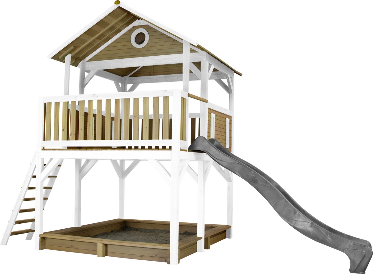 AXI Simba Speeltoren Bruin/wit - FSC - Platform 118 cm - Zandbak incl. hoes - Grijze Glijbaan