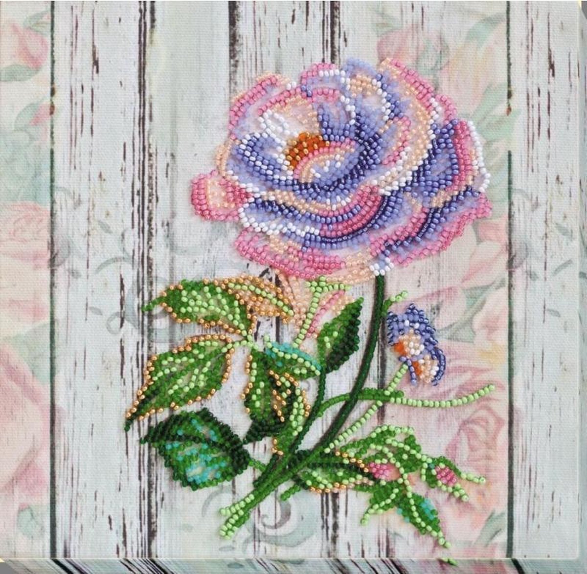 Borduurpakket met KRALEN - ABRIS ART - TEA ROSE - 20 x 20 cm