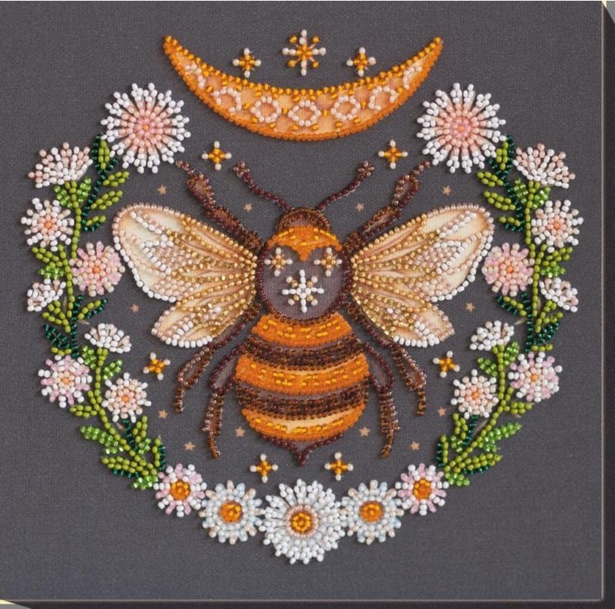 Borduurpakket met KRALEN - HONEY DREAM - ABRIS ART - 20 x 20 cm