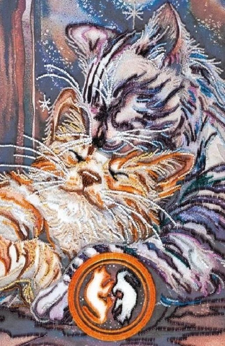 Borduurpakket met Kralen/Parels - SNORRENDE KATTEN - Purring - ABRIS ART