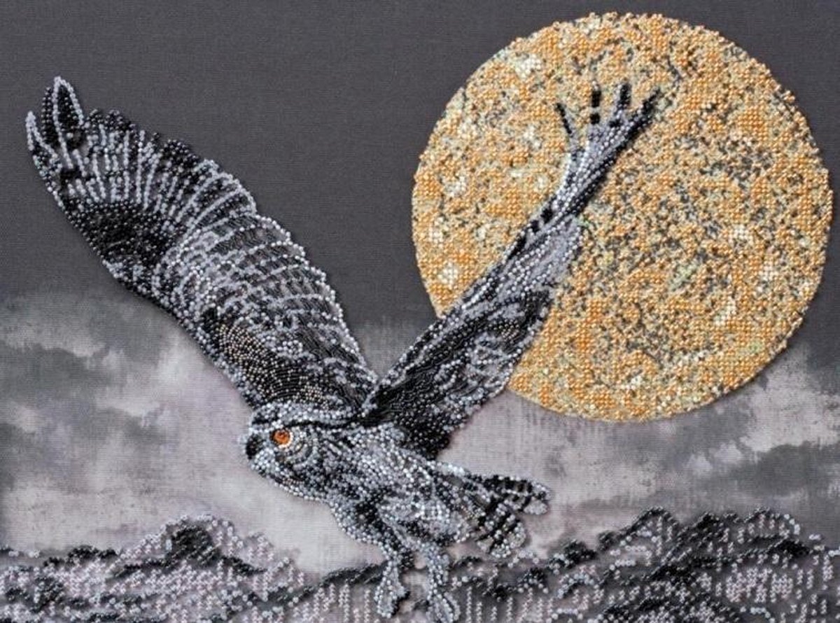 Borduurpakket met parels - kraaltjes - NACHTVLUCHT - NIGHT FLIGHT - ABRIS ART