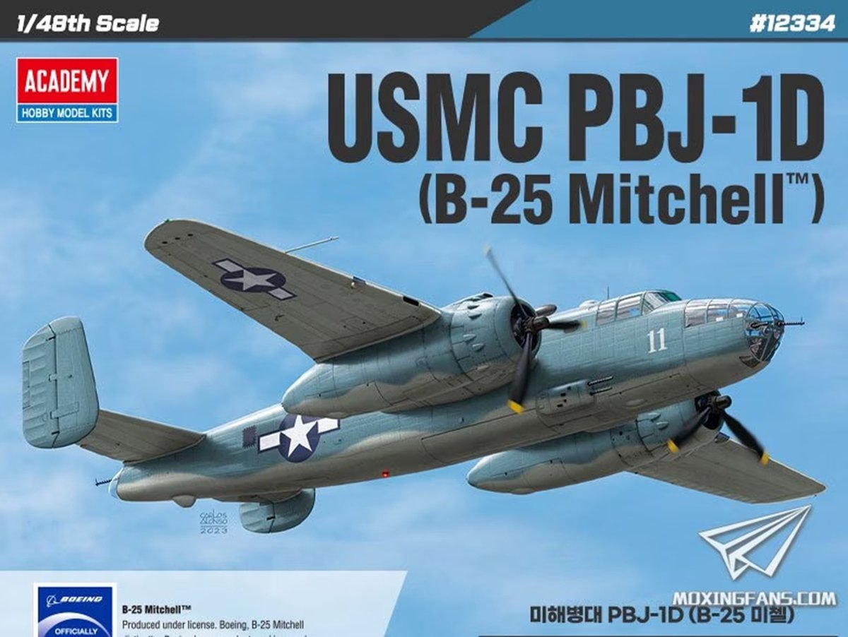 Academy Modelbouwpakket Militaire voertuigen - 12334 North American B-25 Mitchell USMC PBJ-1D Plastic - 1:48 -