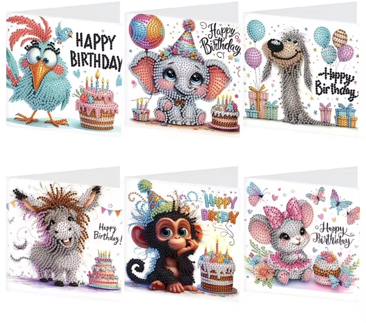 Diamond Painting Kaarten - Verjaardag - Felicitatie - Feest - Dieren
