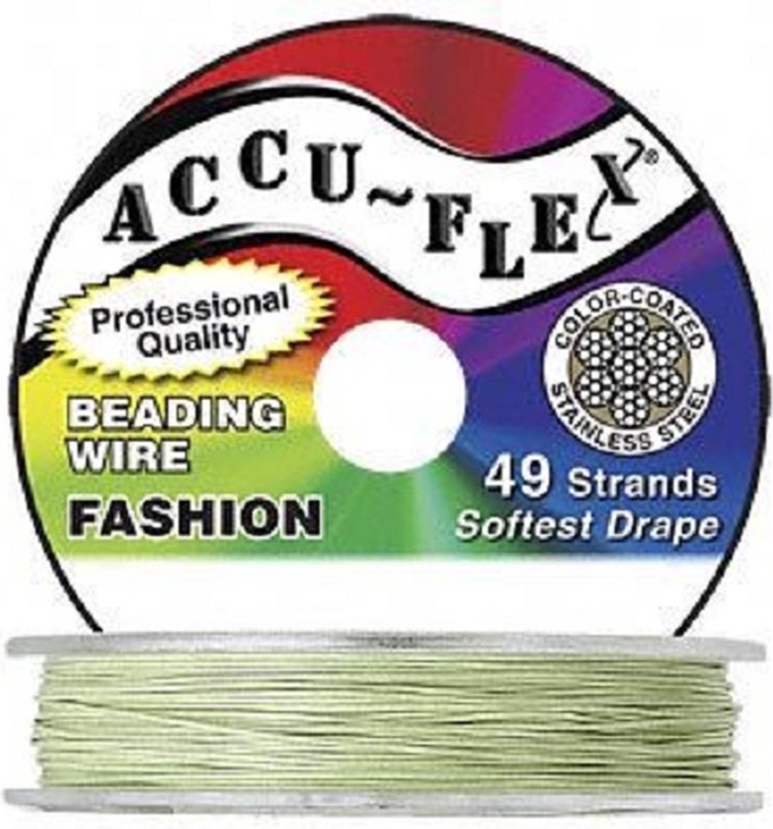 ACCU-FLEX Rijgdraad, 49 draads, lentegroen, helder gecoat, dikte 0,61mm. Verkocht per spoel van 9,144 meter