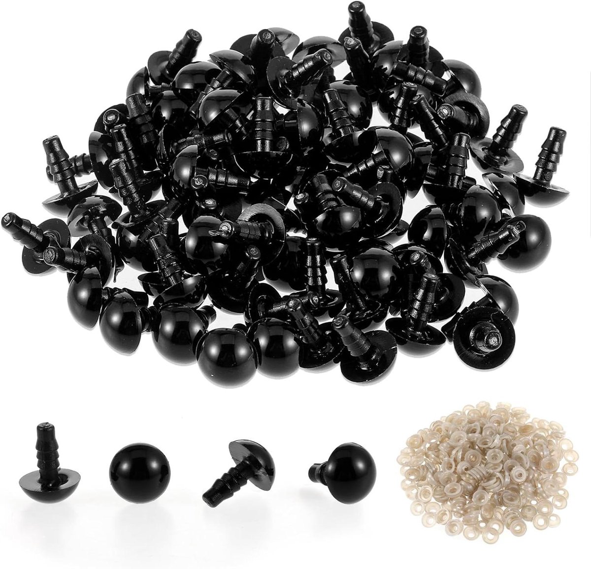 Veiligheidsogen voor gehaakte dieren - 300 stuks - 10 mm - met sluitringen - zwart - poppenogen - knutselen