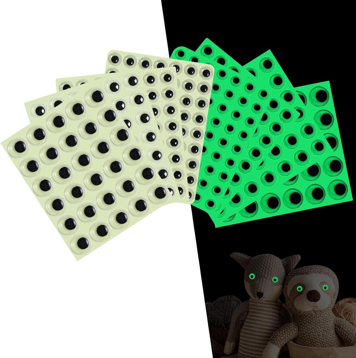 Zelfklevende wiebelogen - 468 stuks - lichtgevend - 8/10/12/15 mm. Ogen om te knutselen - kleine oogstickers voor doe-het-zelf scrapbooking.