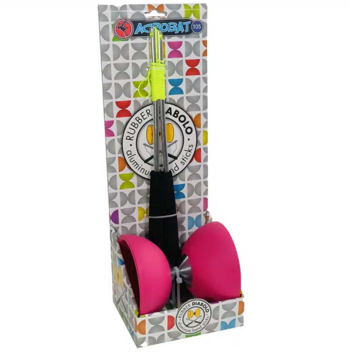 Diabolo roze met aluminium stokken - 105 mm doorsnede