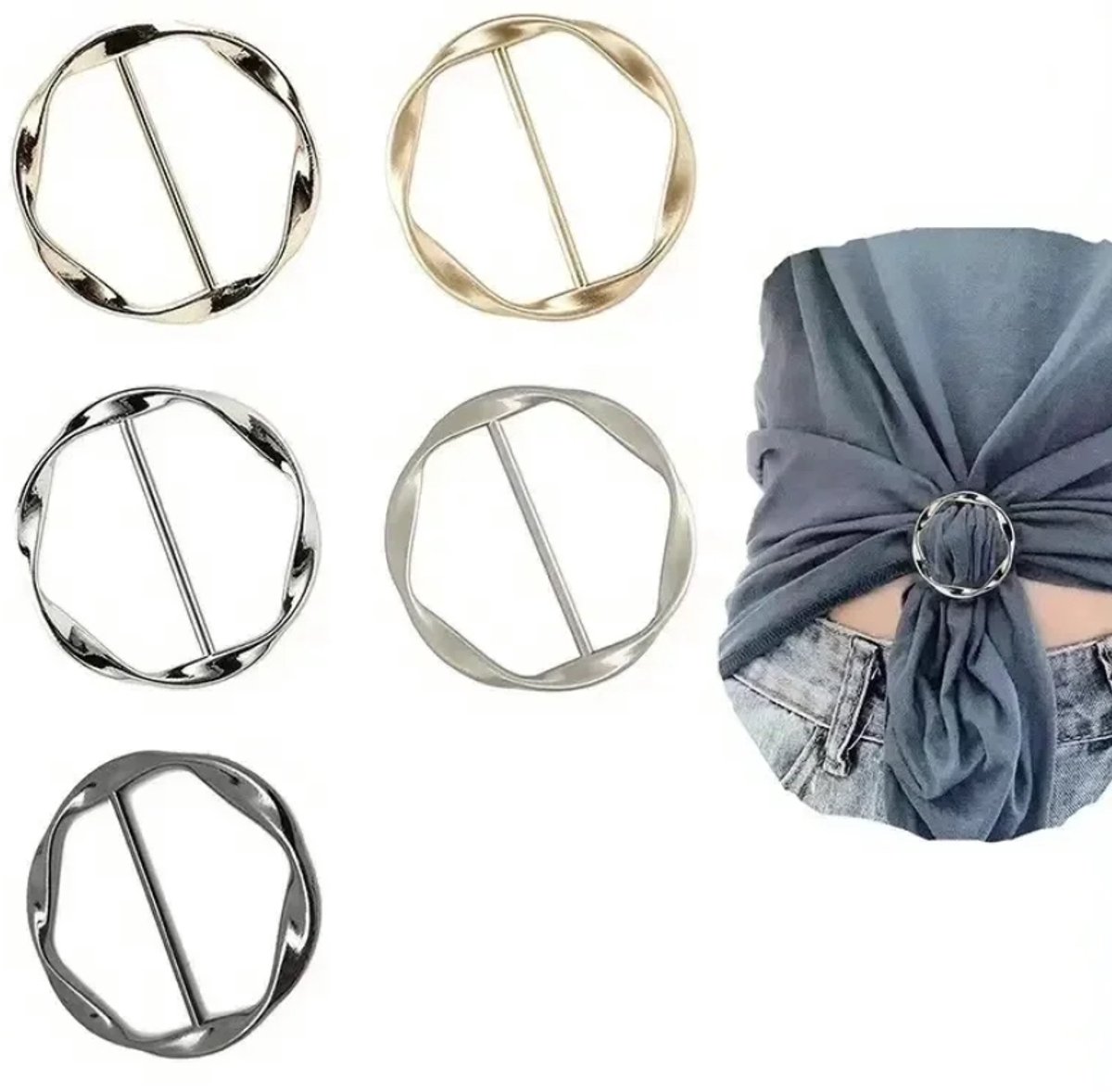 Actie4you® - 5 Delige Metalen Sjaal & T-Shirt Clips - Kleding Clips – Sjaal Clip - Taille Versmaller Bovenkleding - Kleding Gesp - 5 Kleuren