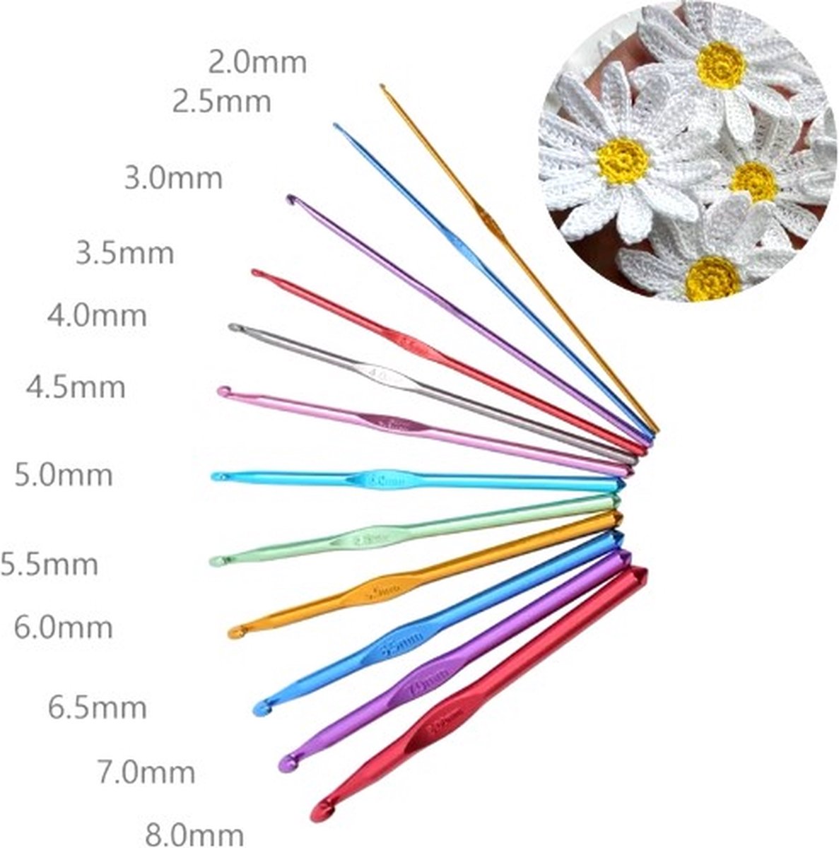 Actie4you® - Aluminium haaknaalden in verschillende kleuren en maten – 12 Delige set – Ergonomische haaknaalden – Haak Naalden