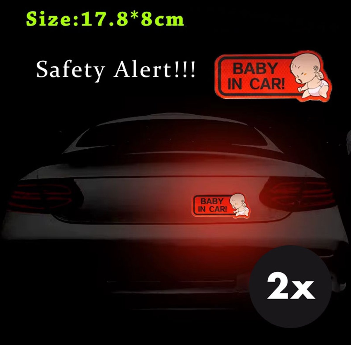 Actie4you® - Autosticker - Baby in Car – Baby on board – Baby sticker – 18CM x8CM - Reflecterend – 2 Stuks - Rood