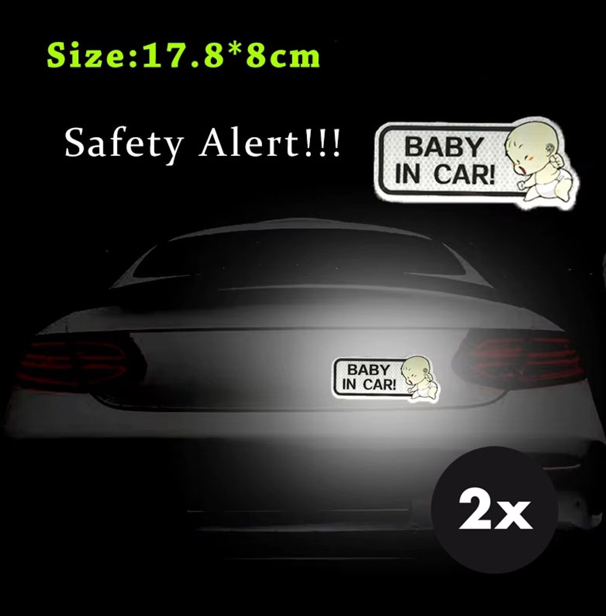 Actie4you® - Autosticker - Baby in Car – Baby on board – Baby sticker – 18CM x8CM - Reflecterend – 2 Stuks - Wit