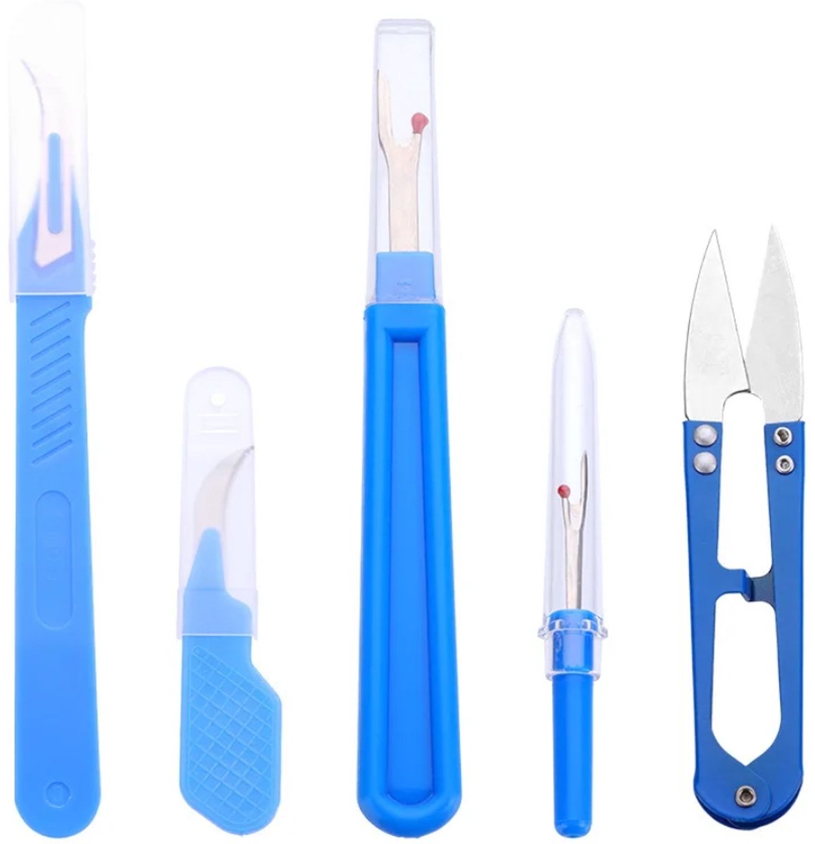 Actie4you® - Complete 5 Delige Naaiset - Met 2x Draad Verwijderaars - 2x Tornmesjes & Draadschaar - Naai Benodigdheden & Accessoires – Naaiset - Blauw