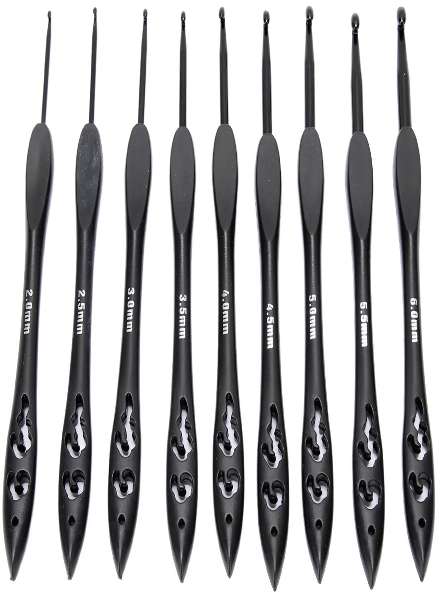 Actie4you® - Haaknaalden - Ergonomische Haaknaaldenset - Crochet Kit - 9 Maten - 2.0 mm t/m 6.0 mm – Zwart