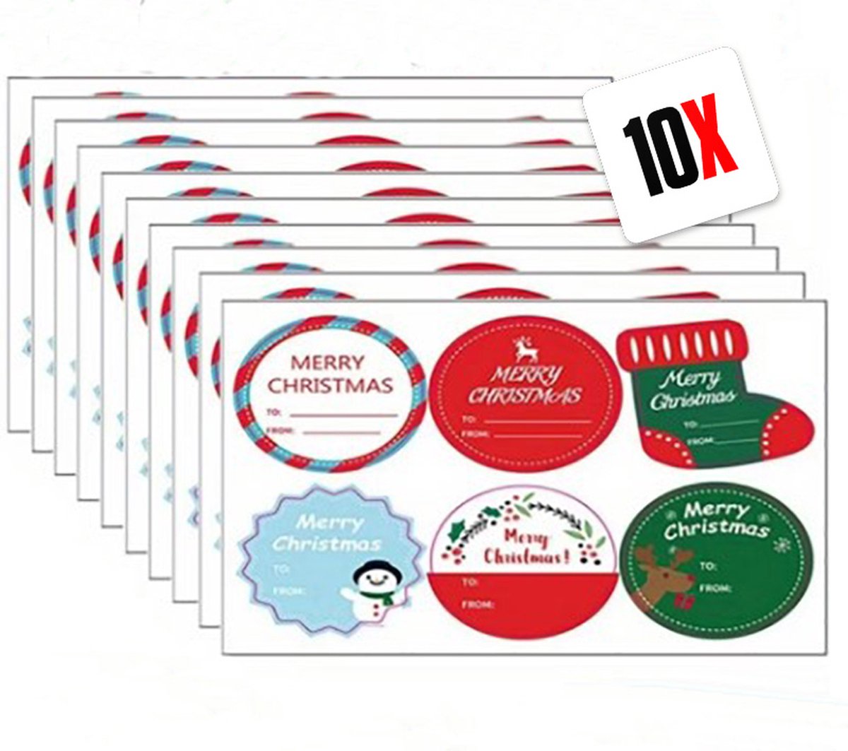 Actie4you® - Kerst – Naam Stickers – Kerst Stickers – Kerstmis – Cadeaustickers – Naam etiketten – Naamlabels – Labels - 60 stickers – 10 Vellen – Roodmix D