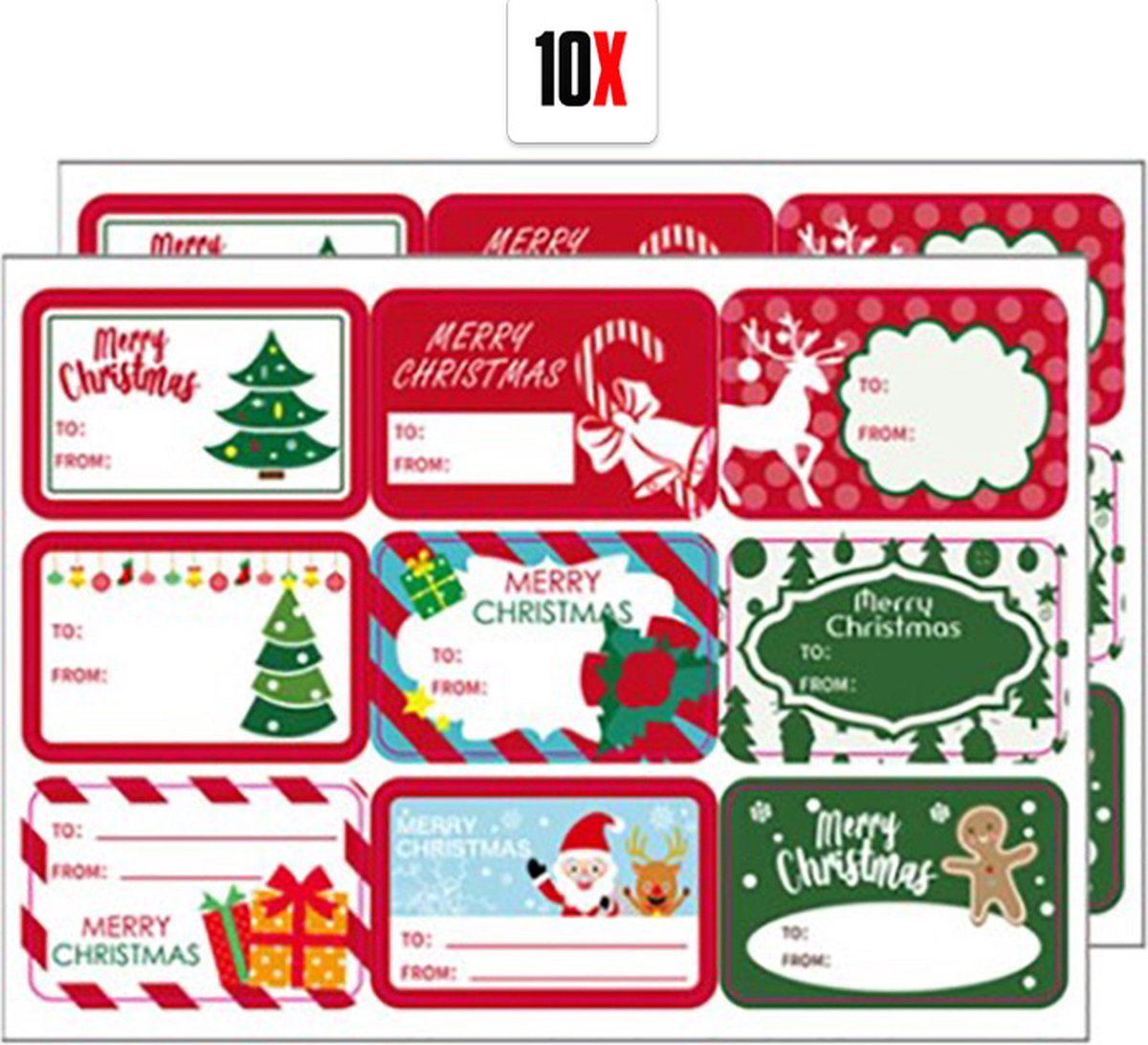 Actie4you® - Kerst – Naam Stickers – Kerst Stickers – Kerstmis – Cadeaustickers – Naam etiketten – Naamlabels – Labels - 90 stickers – 10 Vellen – Roodmix A
