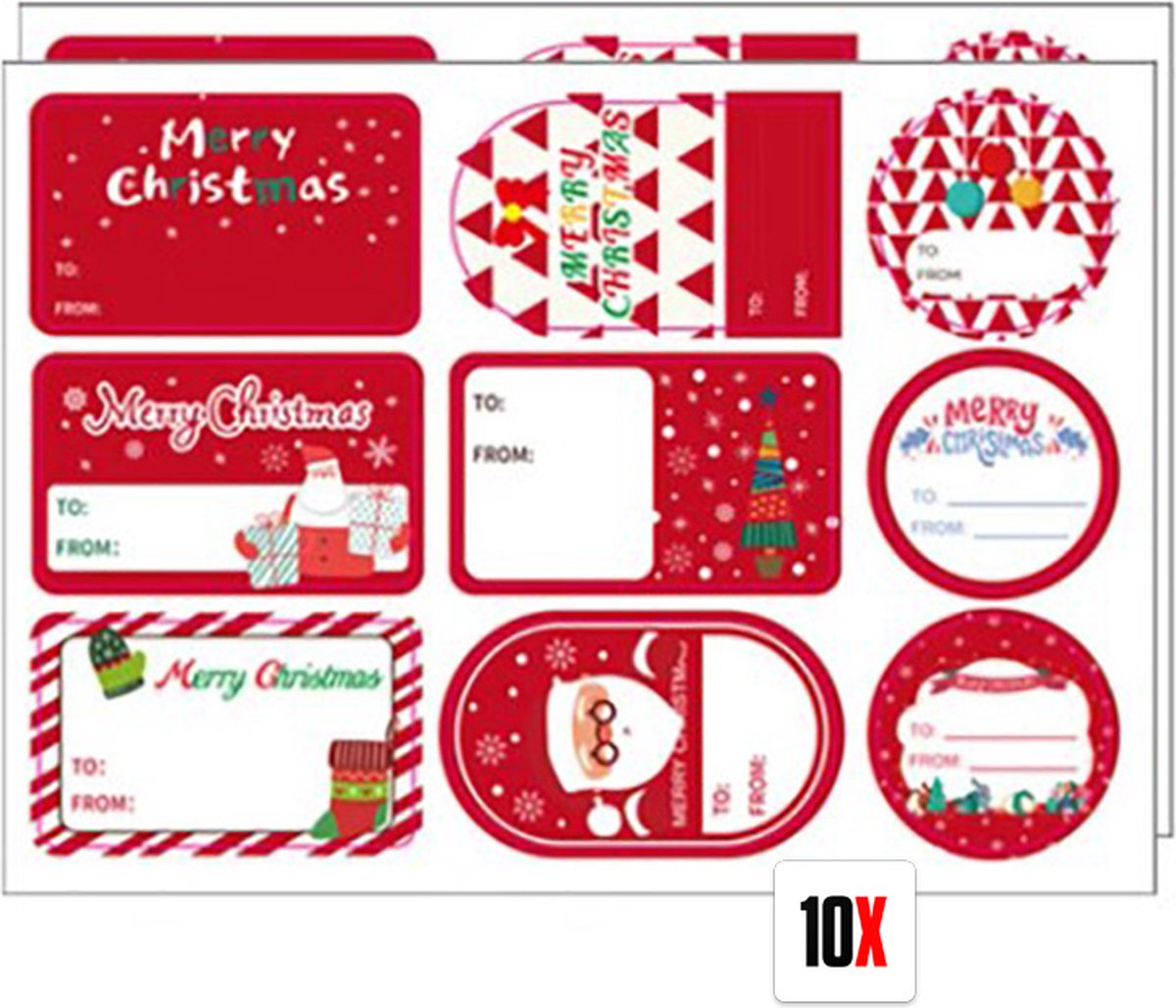 Actie4you® - Kerst – Naam Stickers – Kerst Stickers – Kerstmis – Cadeaustickers – Naam etiketten – Naamlabels – Labels - 90 stickers – 10 Vellen – Roodmix C
