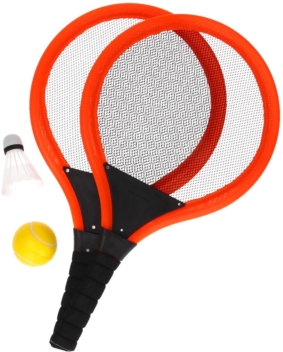 Tennis & badminton set met bal en shuttle FEL NEON ORANJE (tennis set voor kinderen / buitenspeelgoed camping / tennisracket, cadeau idee!)