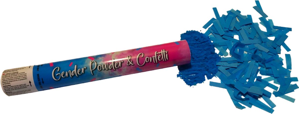 Baby blauw gender reveal Powder & Confetti shooter 35cm - Poeder kanon - Rook kanon - Confetti kanon