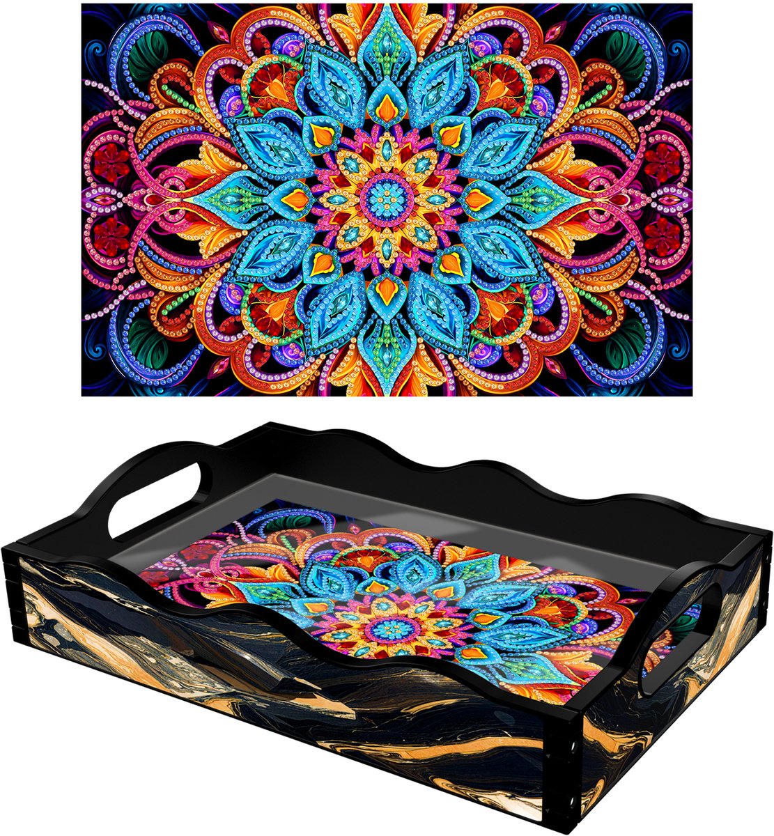 Adorzy Diamond Painting Dienblad Mandala – Diamond Painting Volwassenen – Diamond Painting Volledig Pakket - DIY Pakket