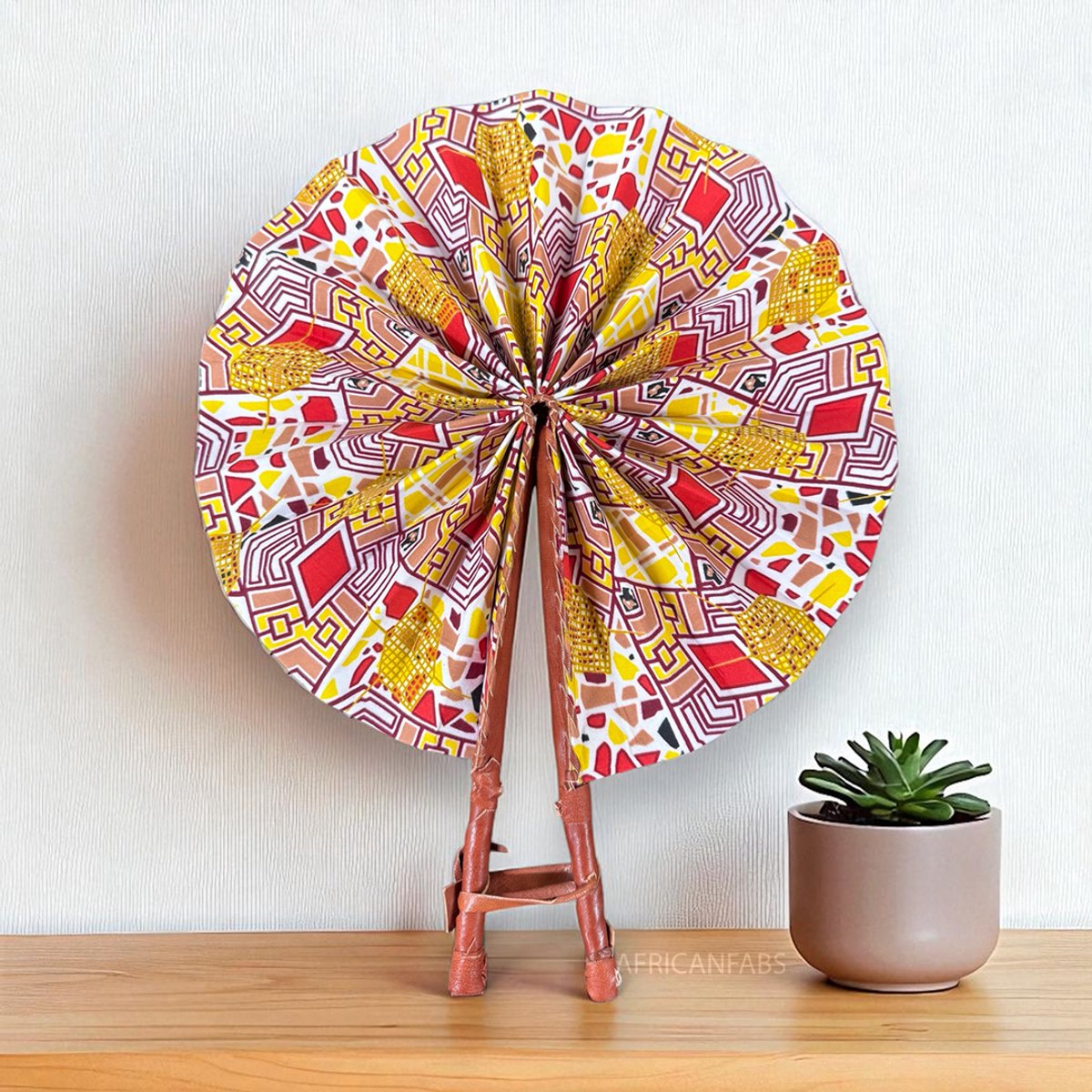 Afrikaanse handwaaier - Ankara print waaier - Kabelah - Wit