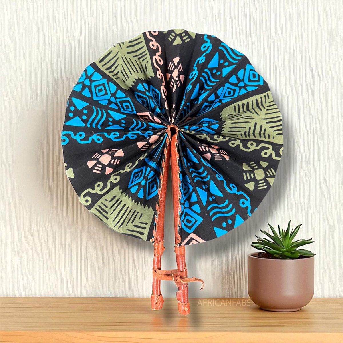 Afrikaanse handwaaier - Ankara print waaier - Monday - Blauw