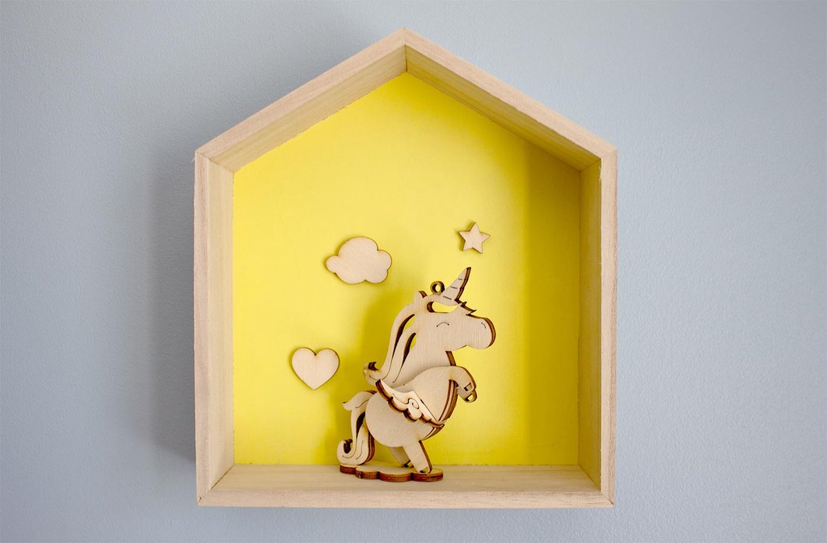 Baby unicorn - 3D houtmodellen -Zet-zelf-inelkaar - Babykamer decoratie - kamer decoratie - kinderknutselwerken