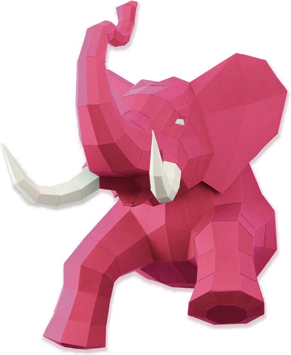 Olifant wandtrofee - Roze - 3D papieren origami model - doe-het-zelf - Knutselwerkjes - Kinder- en babykamerdecoratie - Muurdecoratie