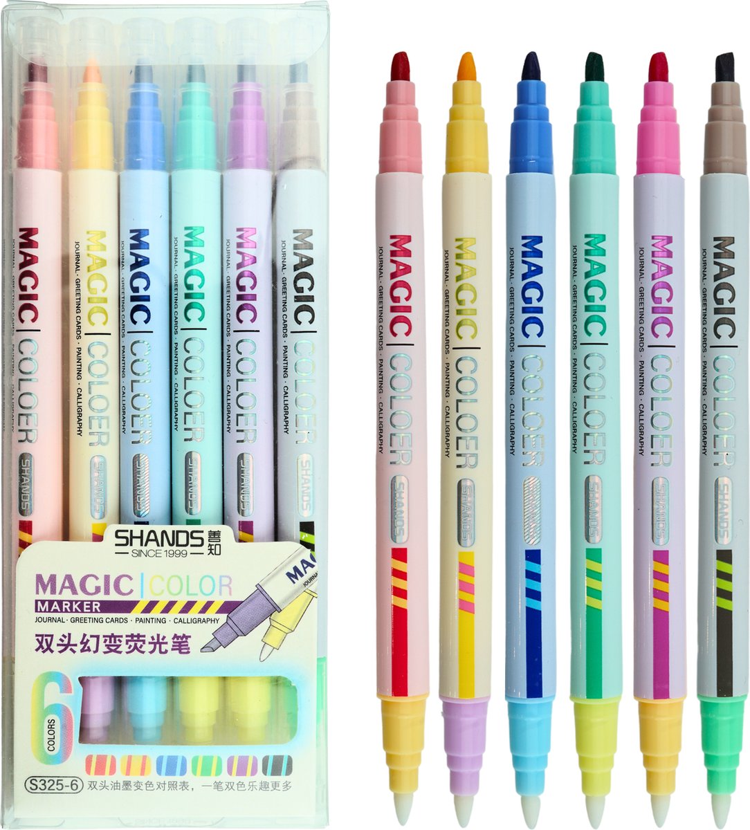 Ainy - Magische Twinmarkers - set 6 duo markeerstiften / viltstiften die 12 kleuren kan toveren in rainbow kleuren, hobby alcohol kleur markers / stiften voor kinderen & volwassenen
