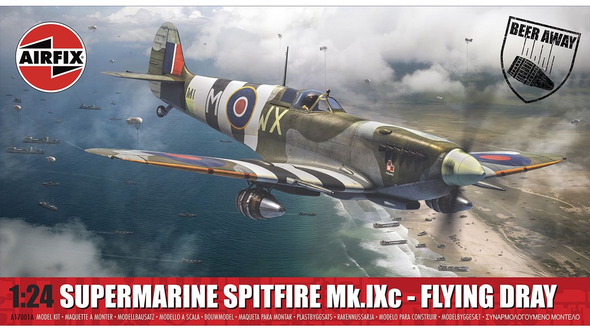 Airfix Modelbouwpakket Vliegtuigen - 17001A Supermarine Spitfire Mk.Ixc - Flying Dray - WWII Brits Jachtvliegtuig - met Exclusief Bierglas Plastic - 1:24 -