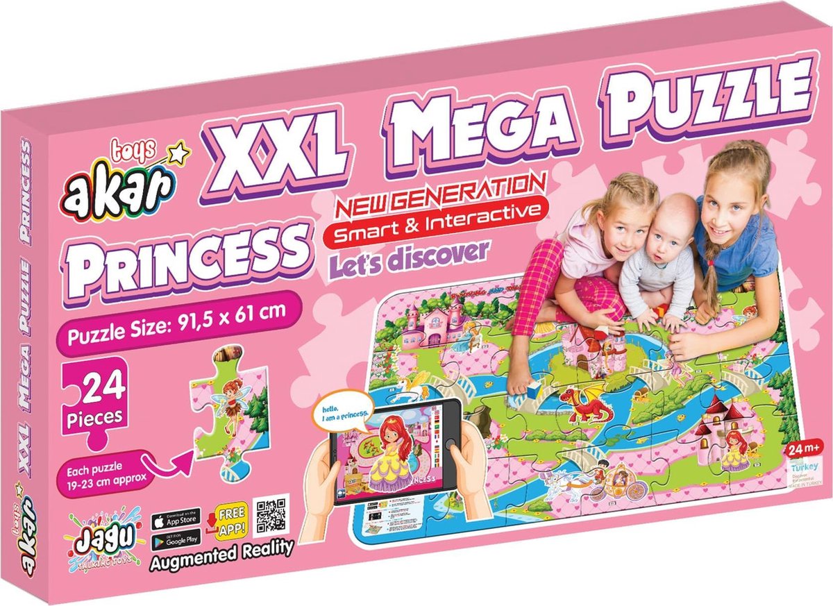 Akar Toys - Princess - Puzzel / XXL Puzzel / Speelmat / Speelgoed / Met GRATIS App - 91.5x61cm - 24st