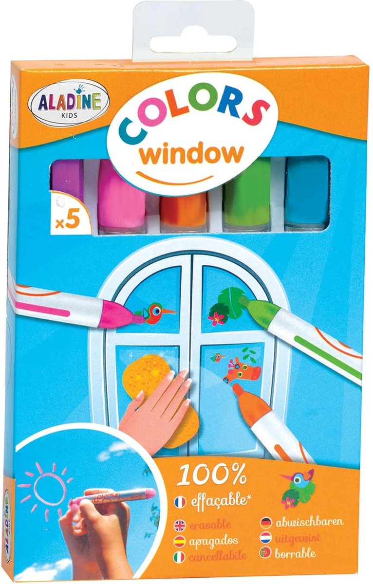 Aladine - Raam Stift - Uitwisbaar - 5 kleuren